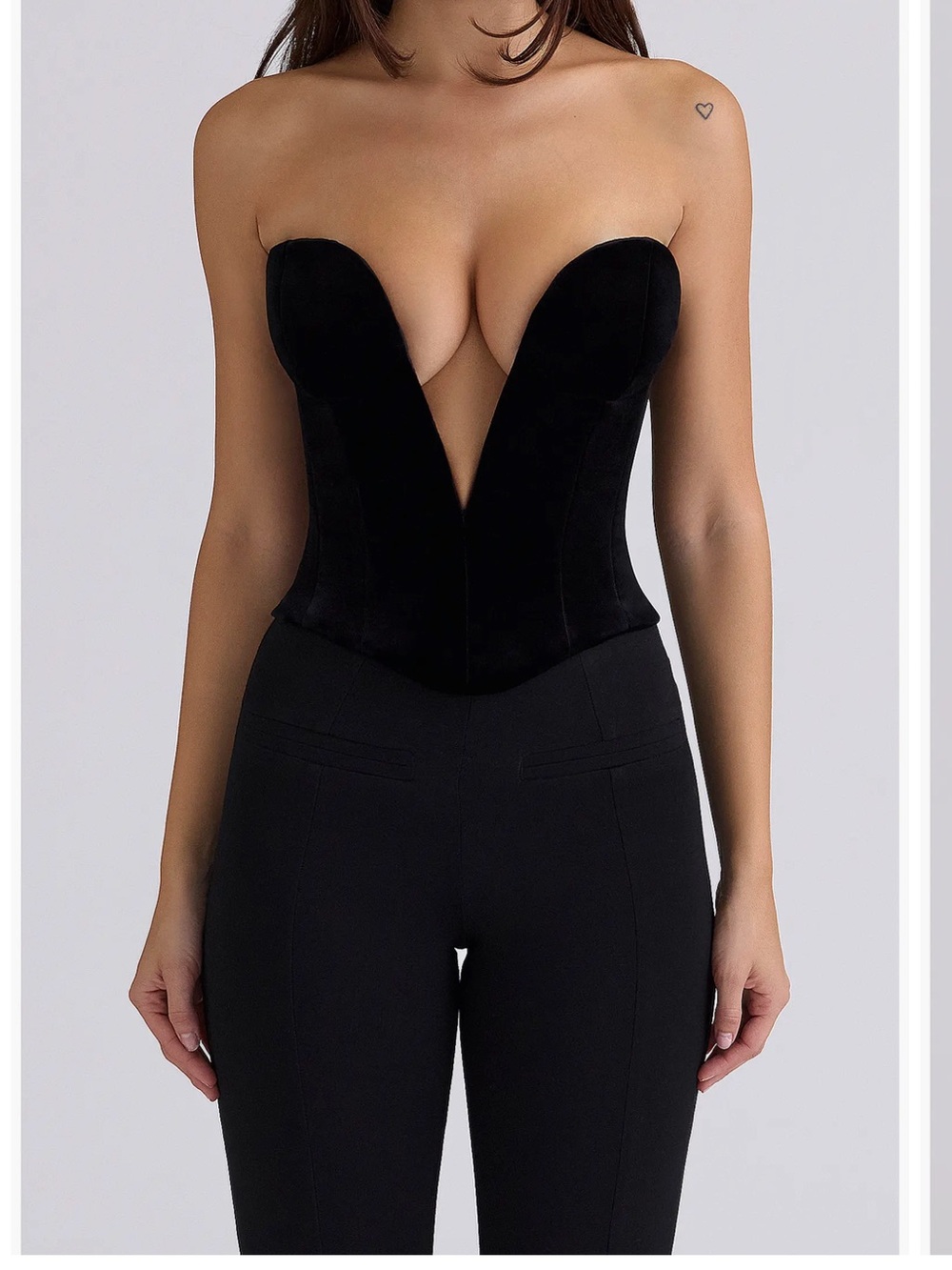 Black Plunge Neck Stretch Velvet Corset